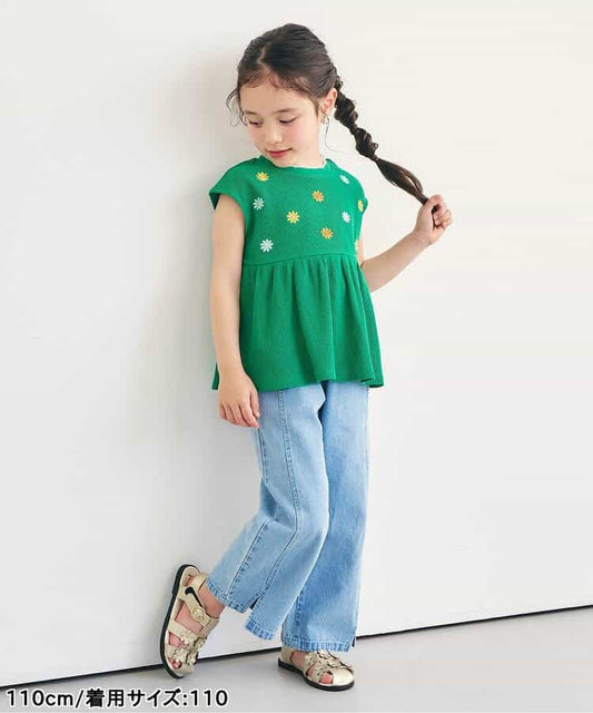 日本童裝 apres les cours 刺繡荷葉邊上衣 80-140cm 女童款 夏季 TOPS