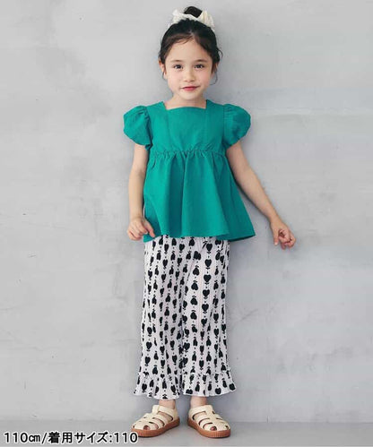 日本童裝 apres les cours 吸水速乾 印花皺褶九分褲 80-140cm 女童款 夏季 TOPS