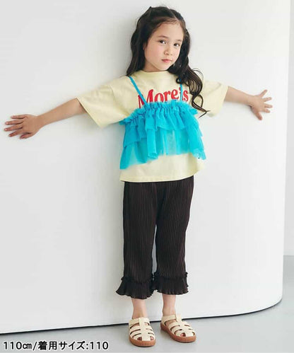 日本童裝 apres les cours 吸水速乾 印花皺褶九分褲 80-140cm 女童款 夏季 TOPS