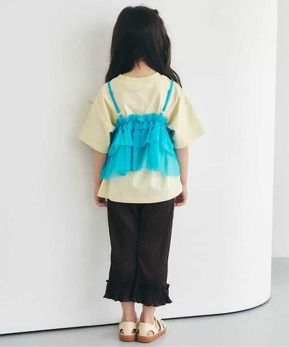 日本童裝 apres les cours 吸水速乾 印花皺褶九分褲 80-140cm 女童款 夏季 TOPS