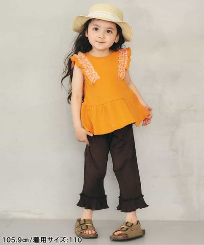 日本童裝 apres les cours 吸水速乾 印花皺褶九分褲 80-140cm 女童款 夏季 TOPS