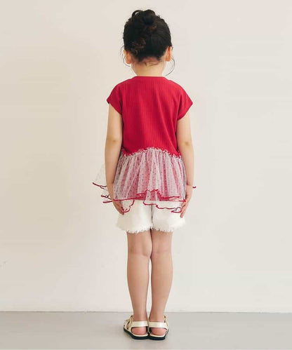 日本童裝 apres les cours 荷葉邊拼紗上衣 80-140cm 男童款/女童款 夏季 TOPS