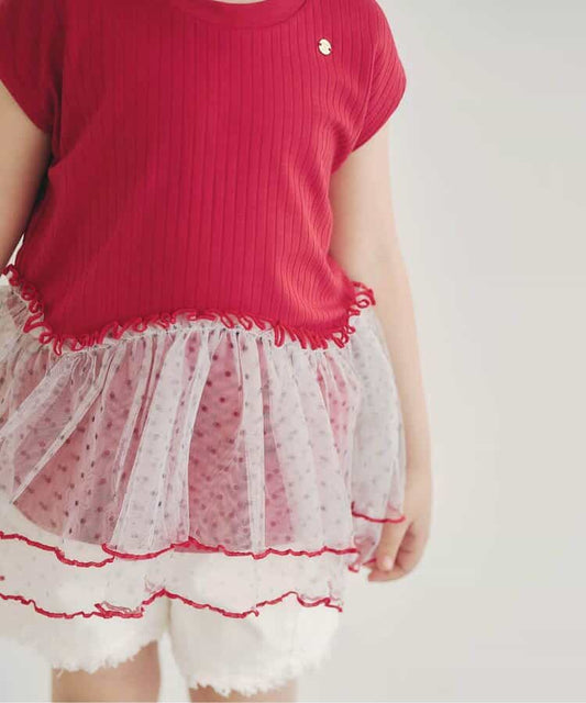 日本童裝 apres les cours 荷葉邊拼紗上衣 80-140cm 男童款/女童款 夏季 TOPS