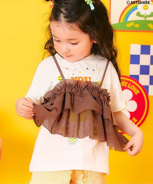 日本童裝 apres les cours 荷葉邊薄紗吊帶 90-140cm 女童款 夏季 TOPS