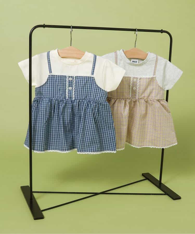 日本童裝 BREEZE 假兩件格仔上衣 80-140cm 女童款 夏季 TOPS