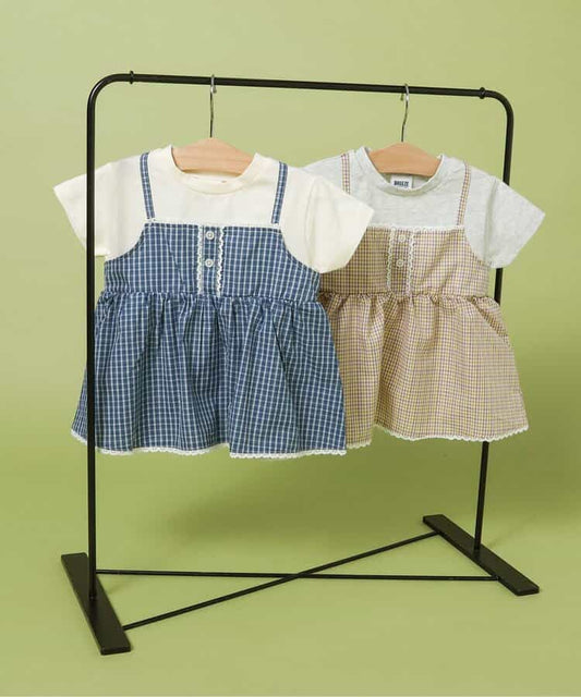 日本童裝 BREEZE 假兩件格仔上衣 80-140cm 女童款 夏季 TOPS