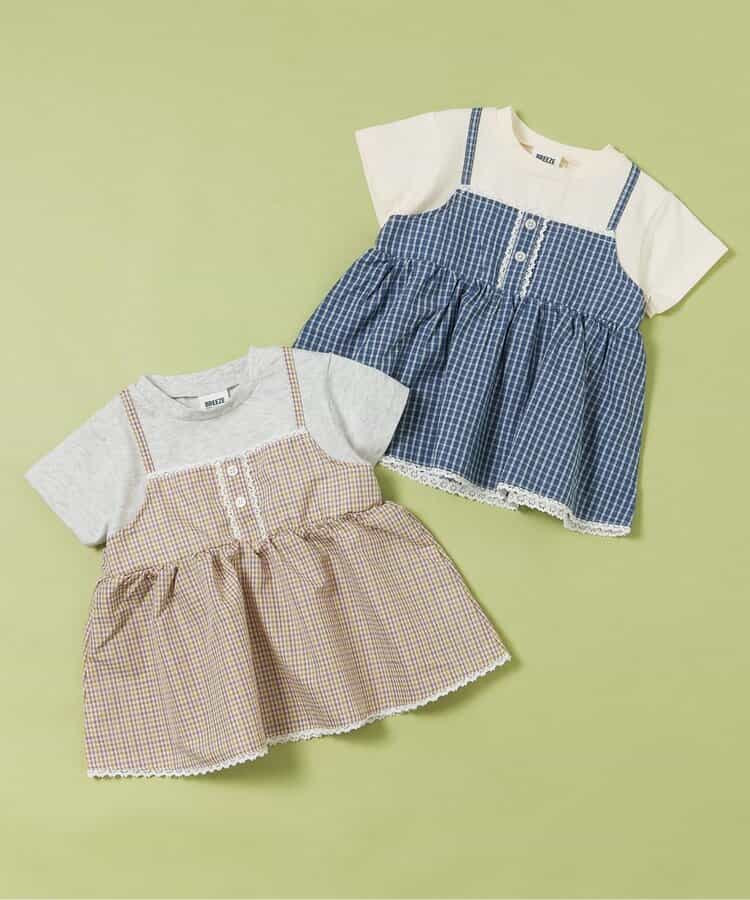 日本童裝 BREEZE 假兩件格仔上衣 80-140cm 女童款 夏季 TOPS