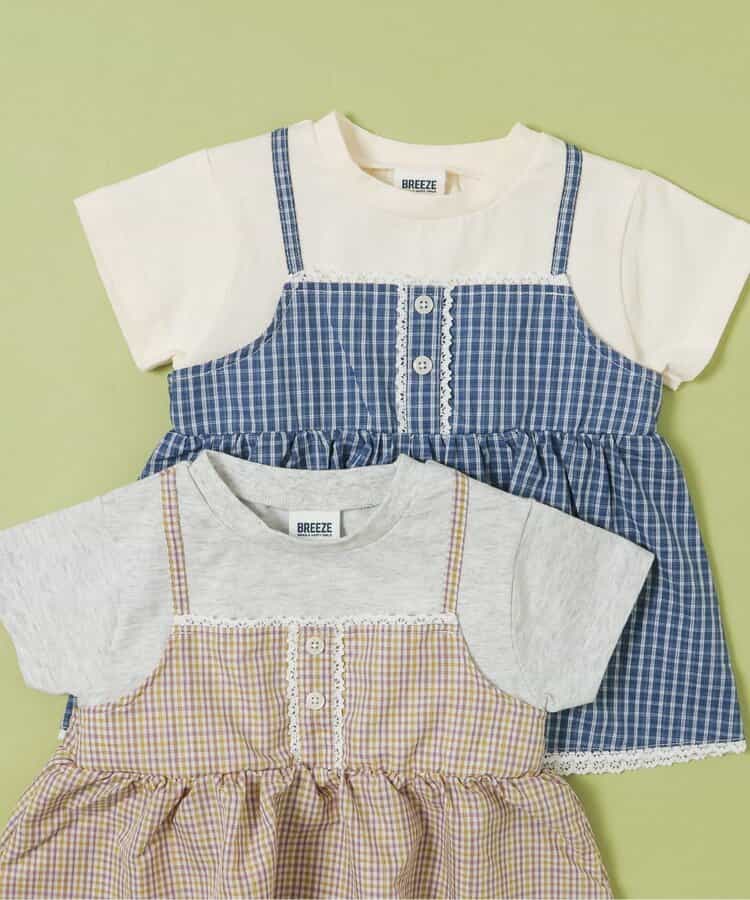 日本童裝 BREEZE 假兩件格仔上衣 80-140cm 女童款 夏季 TOPS