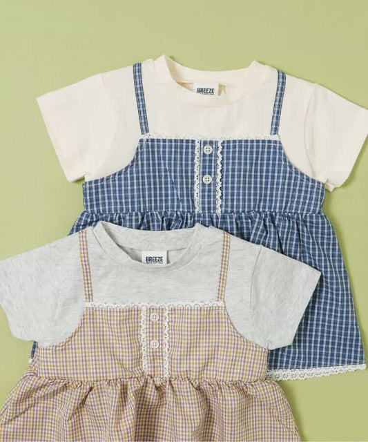 日本童裝 BREEZE 假兩件格仔上衣 80-140cm 女童款 夏季 TOPS