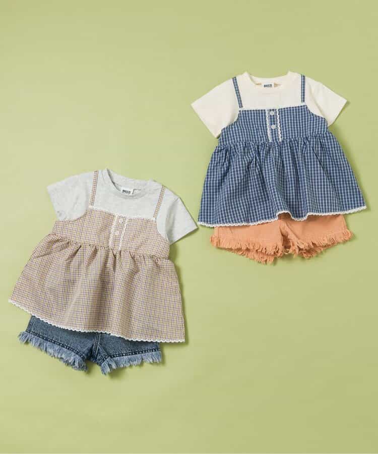 日本童裝 BREEZE 假兩件格仔上衣 80-140cm 女童款 夏季 TOPS