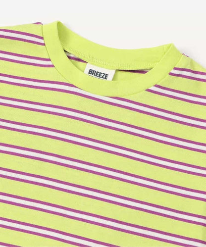 日本童裝 BREEZE 荷葉邊袖條紋上衣 90-140cm 女童款 夏季 TOPS