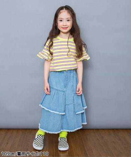 日本童裝 BREEZE 荷葉邊袖條紋上衣 90-140cm 女童款 夏季 TOPS