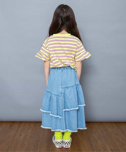日本童裝 BREEZE 荷葉邊袖條紋上衣 90-140cm 女童款 夏季 TOPS