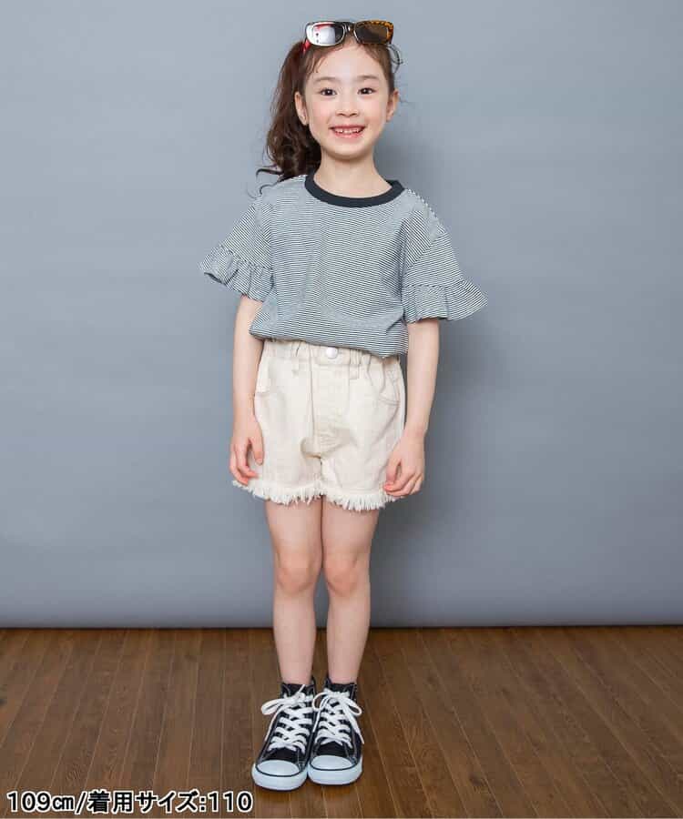 日本童裝 BREEZE 荷葉邊袖條紋上衣 90-140cm 女童款 夏季 TOPS