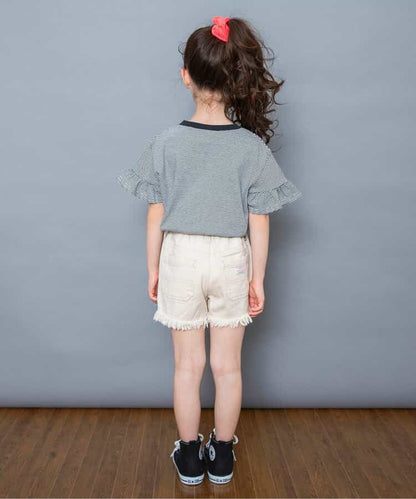日本童裝 BREEZE 荷葉邊袖條紋上衣 90-140cm 女童款 夏季 TOPS