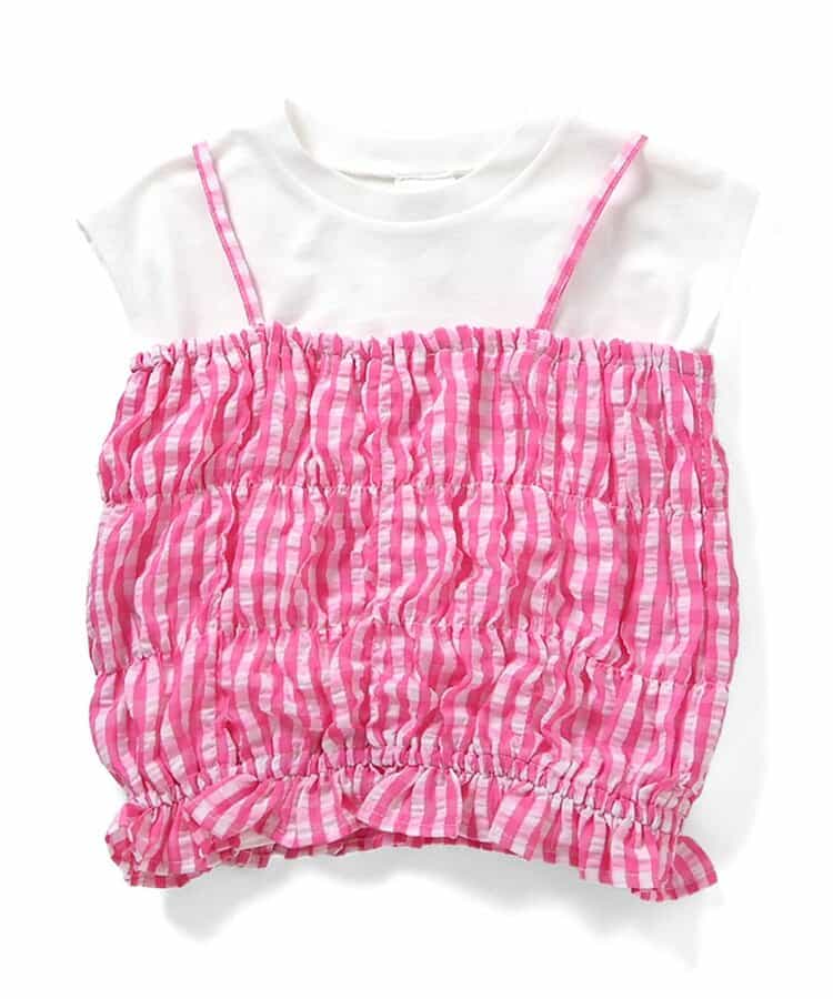 日本童裝 BREEZE 皺褶格紋兩件式上衣 80-140cm 女童款 夏季 TOPS