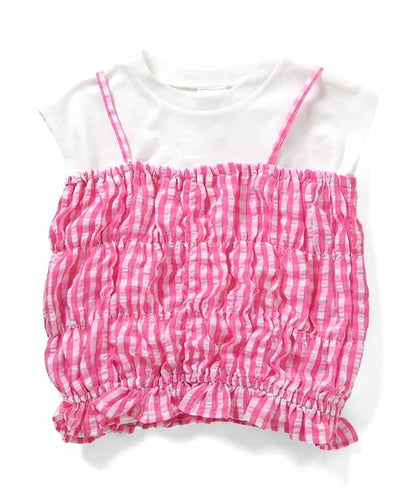 日本童裝 BREEZE 皺褶格紋兩件式上衣 80-140cm 女童款 夏季 TOPS