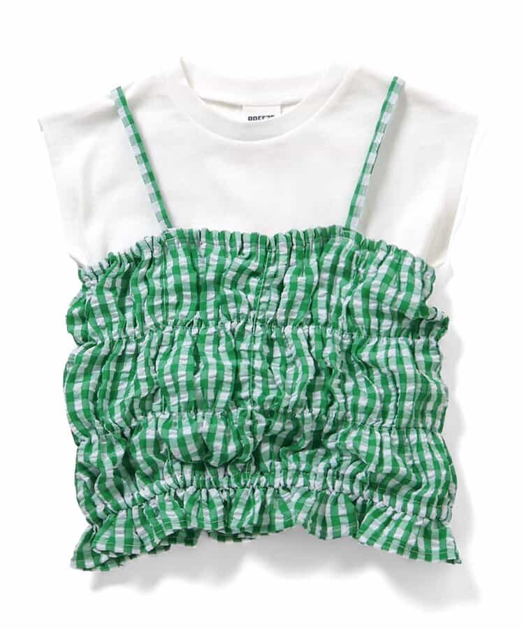 日本童裝 BREEZE 皺褶格紋兩件式上衣 80-140cm 女童款 夏季 TOPS