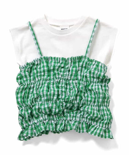 日本童裝 BREEZE 皺褶格紋兩件式上衣 80-140cm 女童款 夏季 TOPS