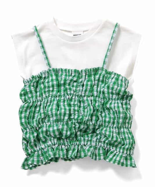 日本童裝 BREEZE 皺褶格紋兩件式上衣 80-140cm 女童款 夏季 TOPS