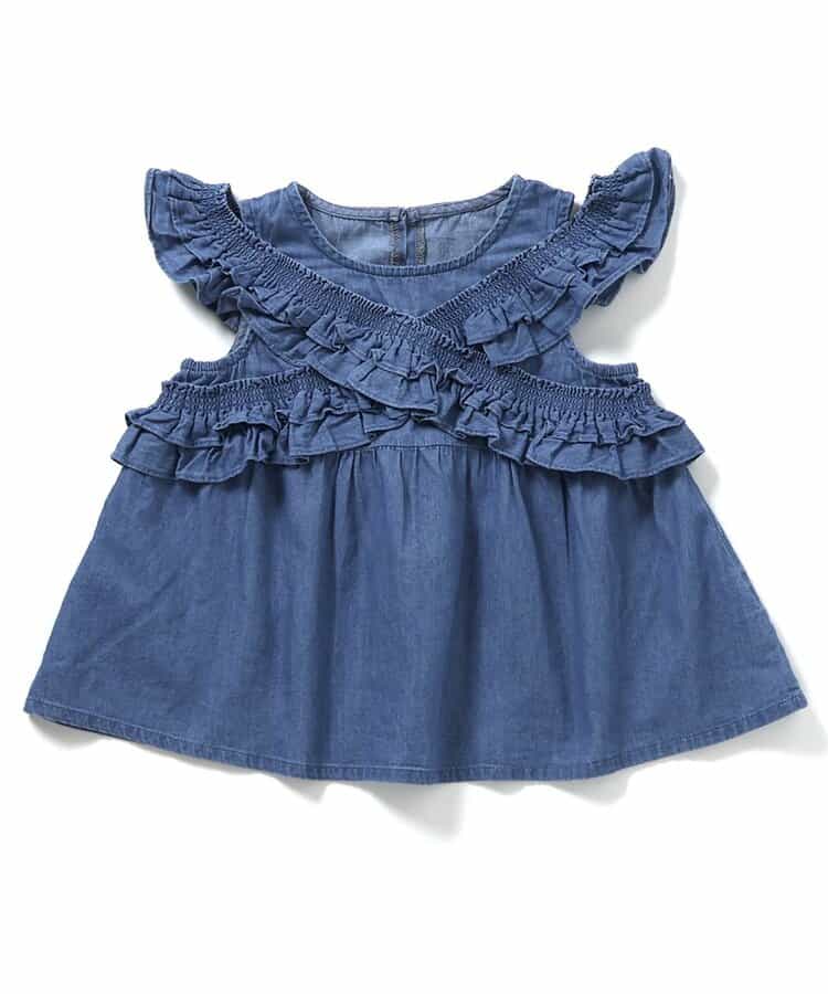日本童裝 BREEZE 牛仔褶邊上衣 80-140cm 女童款 夏季 TOPS