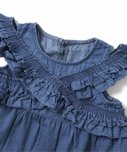 日本童裝 BREEZE 牛仔褶邊上衣 80-140cm 女童款 夏季 TOPS