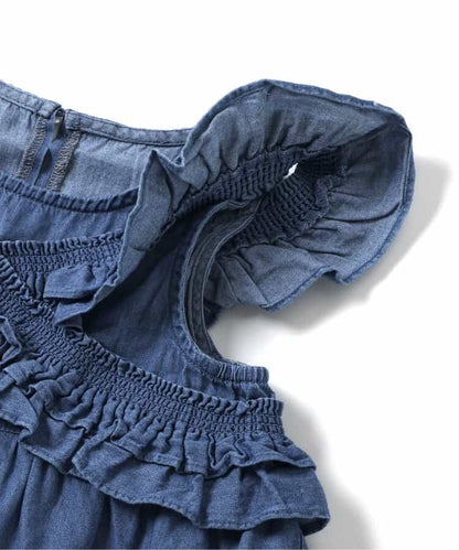 日本童裝 BREEZE 牛仔褶邊上衣 80-140cm 女童款 夏季 TOPS