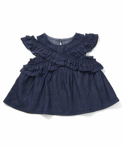 日本童裝 BREEZE 牛仔褶邊上衣 80-140cm 女童款 夏季 TOPS