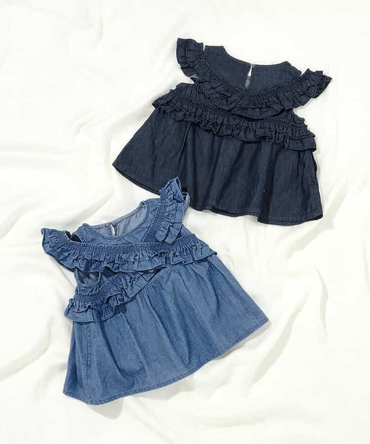 日本童裝 BREEZE 牛仔褶邊上衣 80-140cm 女童款 夏季 TOPS