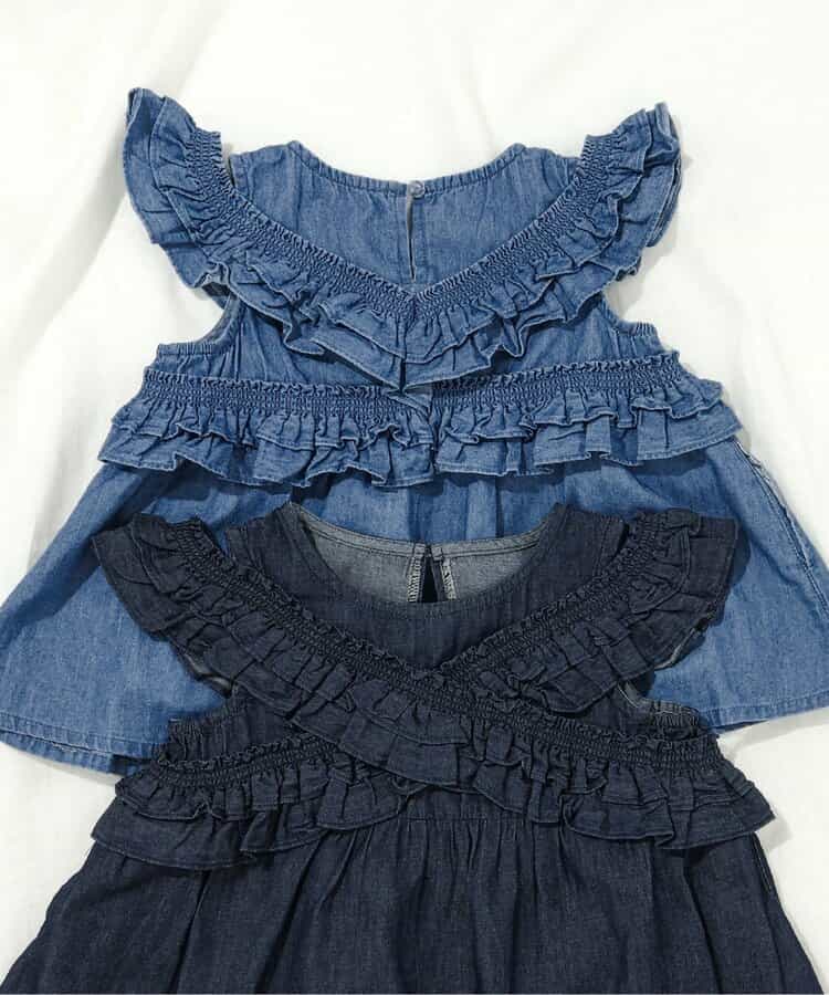 日本童裝 BREEZE 牛仔褶邊上衣 80-140cm 女童款 夏季 TOPS