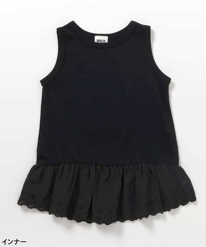 日本童裝 BREEZE 羅紋短袖上衣及蕾絲背心兩件套裝 80-140cm 女童款 夏季 TOPS