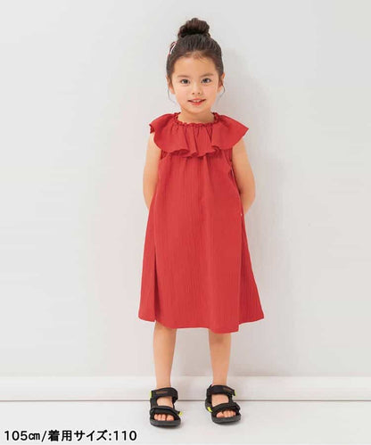 日本童裝 BREEZE 荷葉邊領連身裙 80-140cm 女童款 夏季 DRESSES
