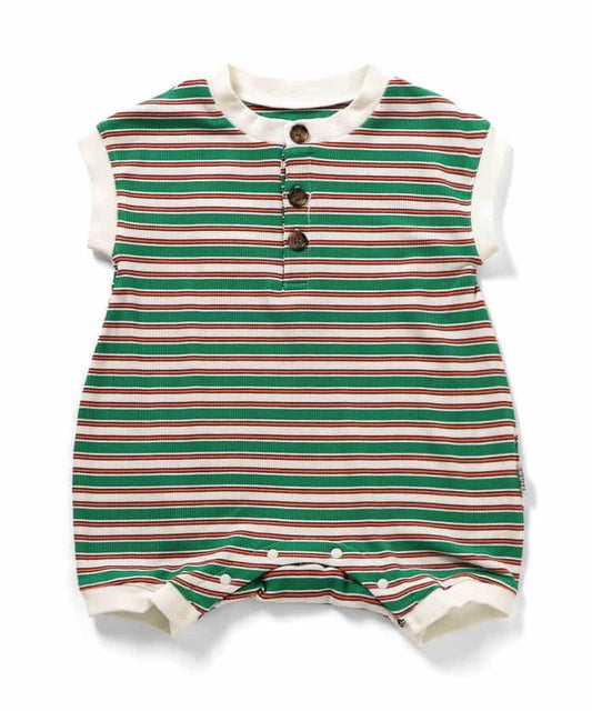 日本童裝 BREEZE 法式袖間條連衣 70-80cm 男童款 初生嬰兒 夏季 Jumpsuit