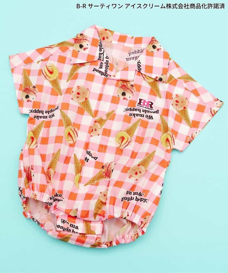 日本童裝 apres les cours x BASKIN ROBBINS 襯衫連衣 70-80cm 男童款 初生嬰兒 夏季 Jumpsuit