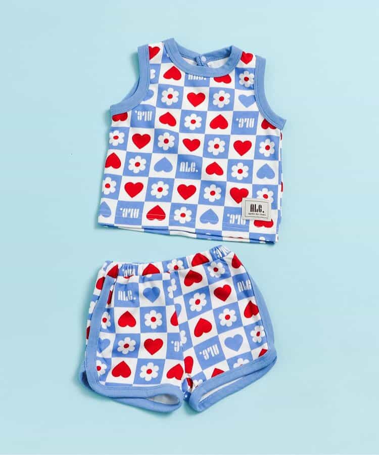 日本童裝 apres les cours 吸水速乾 接觸冷感 兩件套裝 70-80cm 男童款 初生嬰兒 夏季 TOPS PANTS