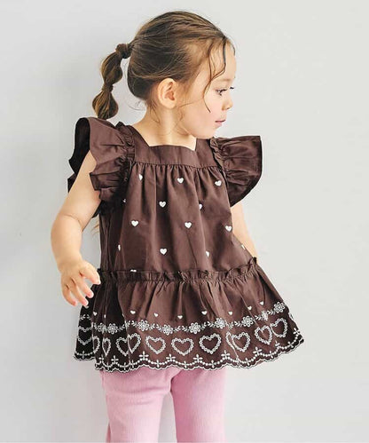 日本童裝 apres les cours 心型花花蕾絲上衣 80-140cm 女童款 夏季 TOPS