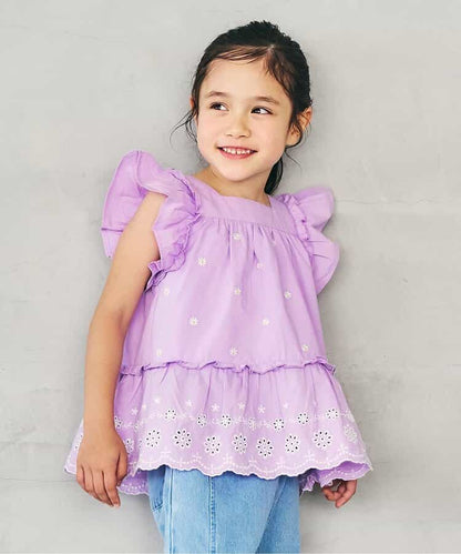 日本童裝 apres les cours 心型花花蕾絲上衣 80-140cm 女童款 夏季 TOPS