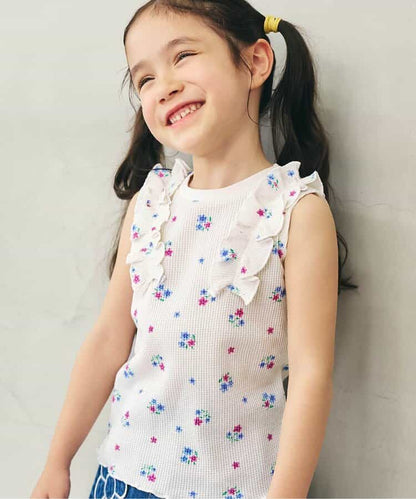 日本童裝 apres les cours 無袖華夫格荷葉邊上衣 80-140cm 女童款 夏季 TOPS