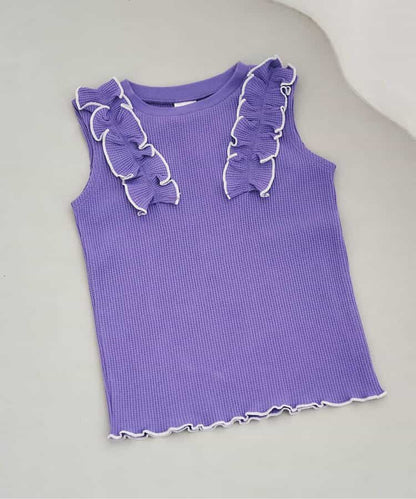 日本童裝 apres les cours 無袖華夫格荷葉邊上衣 80-140cm 女童款 夏季 TOPS
