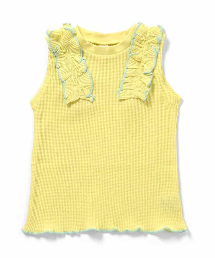日本童裝 apres les cours 無袖華夫格荷葉邊上衣 80-140cm 女童款 夏季 TOPS