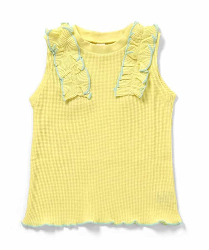 日本童裝 apres les cours 無袖華夫格荷葉邊上衣 80-140cm 女童款 夏季 TOPS