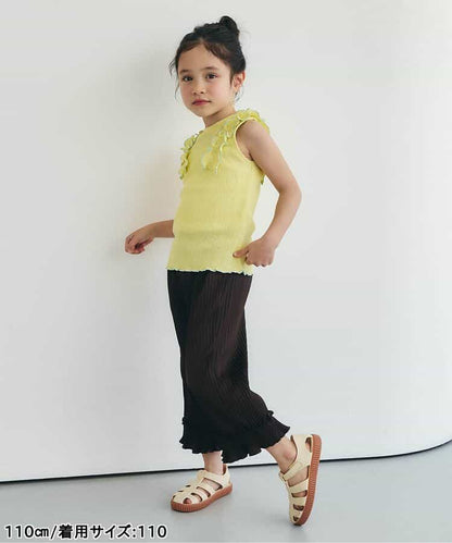 日本童裝 apres les cours 無袖華夫格荷葉邊上衣 80-140cm 女童款 夏季 TOPS