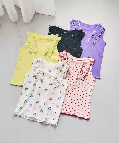 日本童裝 apres les cours 無袖華夫格荷葉邊上衣 80-140cm 女童款 夏季 TOPS