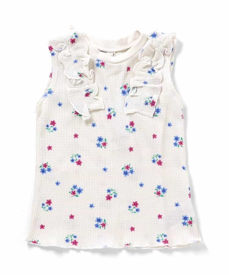 日本童裝 apres les cours 無袖華夫格荷葉邊上衣 80-140cm 女童款 夏季 TOPS