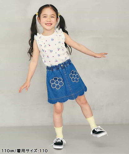 日本童裝 apres les cours 無袖華夫格荷葉邊上衣 80-140cm 女童款 夏季 TOPS
