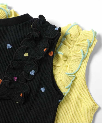 日本童裝 apres les cours 無袖華夫格荷葉邊上衣 80-140cm 女童款 夏季 TOPS