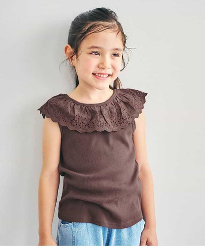 日本童裝 apres les cours 接觸冷感 蕾絲荷葉邊上衣 70-140cm 女童款 夏季 TOPS