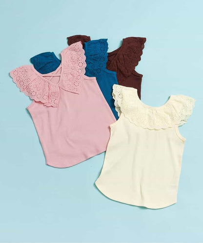 日本童裝 apres les cours 接觸冷感 蕾絲荷葉邊上衣 70-140cm 女童款 夏季 TOPS
