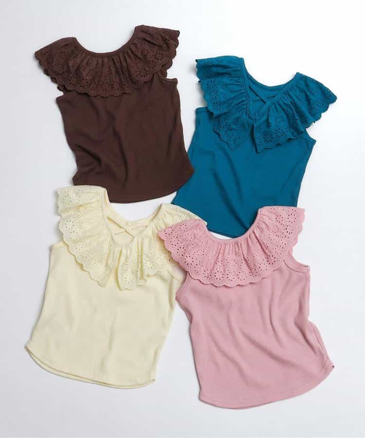 日本童裝 apres les cours 接觸冷感 蕾絲荷葉邊上衣 70-140cm 女童款 夏季 TOPS