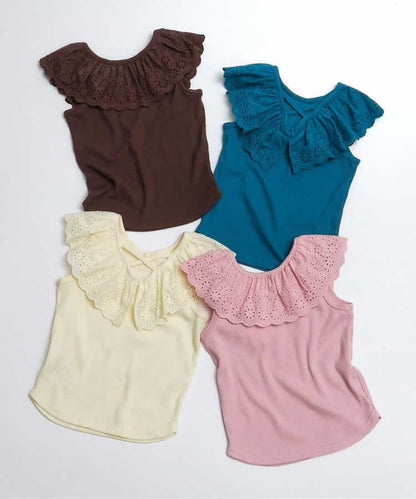 日本童裝 apres les cours 接觸冷感 蕾絲荷葉邊上衣 70-140cm 女童款 夏季 TOPS